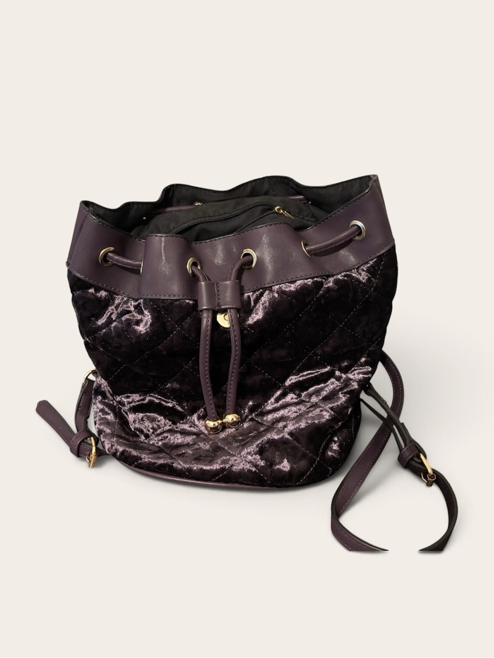 Call It Spring Velvet Drawstring Backpack - Plum - Picture 3 of 4